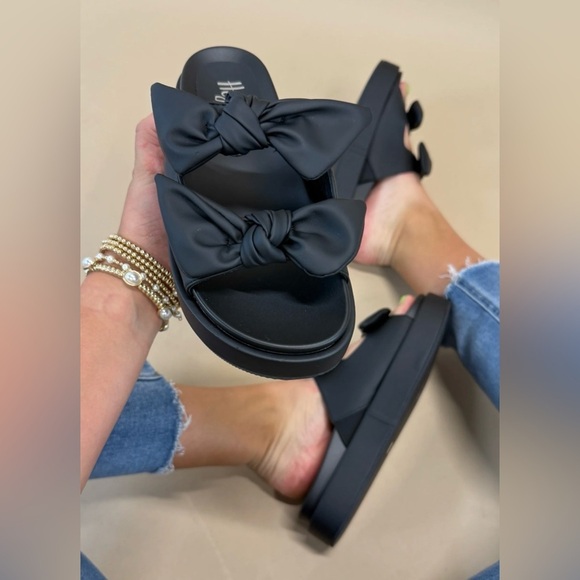 Shoes - Black Bow Slide Sandals